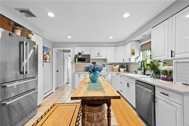 17 Golini Dr, Johnston, RI 02919 - kitchen featuring stainless steel appliances, wooden counters, white cabinetry, recessed lighting, and under cabinet range hood