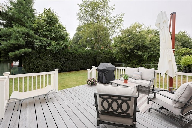 72 Audubon Rd, Warwick, RI 02888 - wooden terrace with outdoor lounge area, grilling area, and a lawn