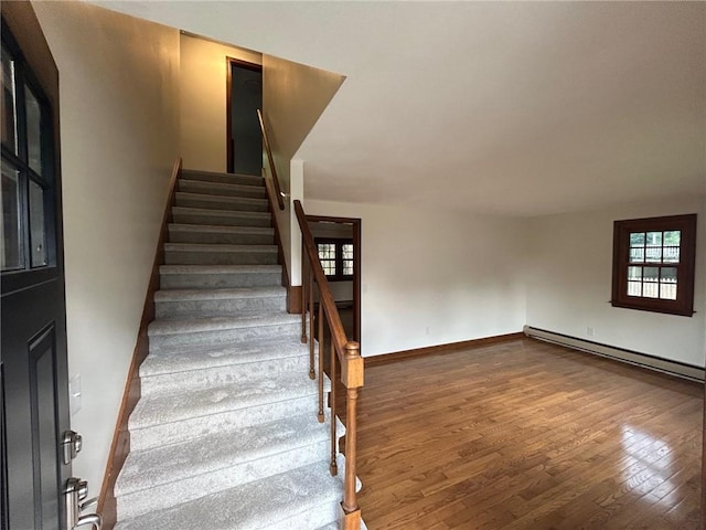 80 Silverwood Ln, West Warwick, RI 02893 - stairway with a baseboard heating unit and wood finished floors