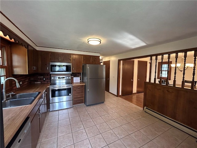 80 Silverwood Ln, West Warwick, RI 02893 - kitchen with appliances with stainless steel finishes, a baseboard heating unit, light tile patterned flooring, and tasteful backsplash