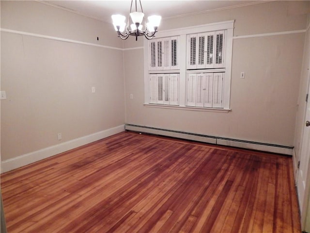 598 Admiral St, Providence, RI 02908 - unfurnished room with baseboard heating, a chandelier, crown molding, and wood finished floors