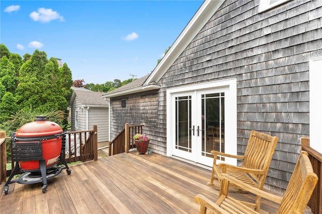 80 Highland Ave, South Kingstown, RI 02879 - wooden terrace featuring french doors and area for grilling
