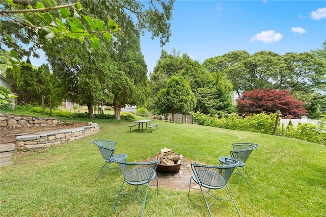 80 Highland Ave, South Kingstown, RI 02879 - view of green lawn featuring a fire pit and view of scattered trees