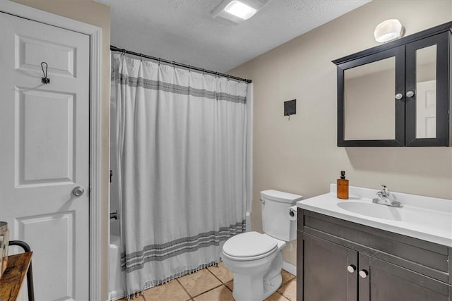 144 Hines Rd, Cumberland, RI 02864 - full bathroom with vanity, tile patterned floors, a textured ceiling, and shower / tub combo with curtain