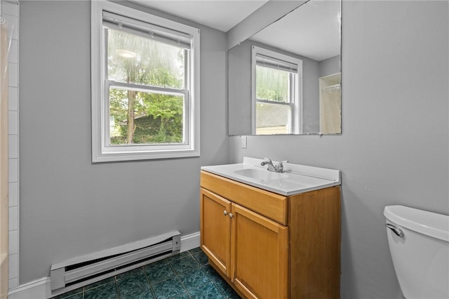 289 Mowry St, Woonsocket, RI 02895 - bathroom with baseboard heating, vanity, and a shower with curtain
