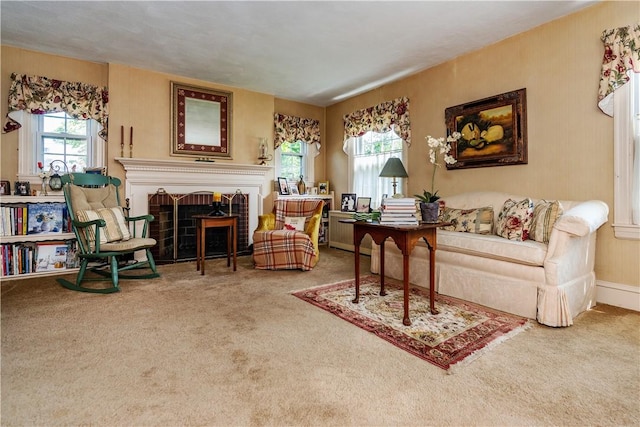 64 Riverfarm Rd, Cranston, RI 02910 - carpeted living area featuring healthy amount of natural light and a fireplace