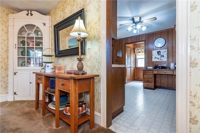 64 Riverfarm Rd, Cranston, RI 02910 - hall featuring wallpapered walls, a desk, and wood walls