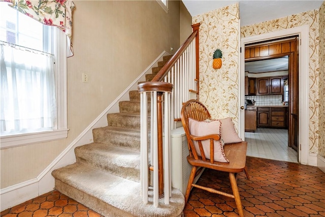 64 Riverfarm Rd, Cranston, RI 02910 - staircase with wallpapered walls