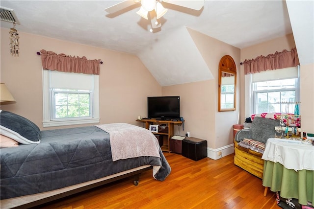 64 Riverfarm Rd, Cranston, RI 02910 - bedroom featuring wood finished floors, a ceiling fan, and vaulted ceiling