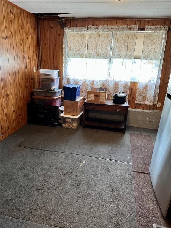 103 Windsor Park Dr, Coventry, RI 02816 - living room featuring wood walls and carpet floors