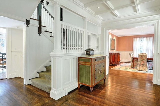 29 Orchard Ave, Providence, RI 02906 - stairs with a decorative wall, hardwood / wood-style flooring, healthy amount of natural light, beamed ceiling, and crown molding