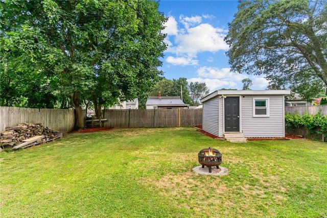 160 Coburn St, Warwick, RI 02889 - fenced backyard featuring an outdoor fire pit and an outbuilding