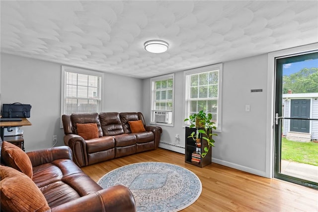 160 Coburn St, Warwick, RI 02889 - living room with a baseboard heating unit, light wood finished floors, and cooling unit