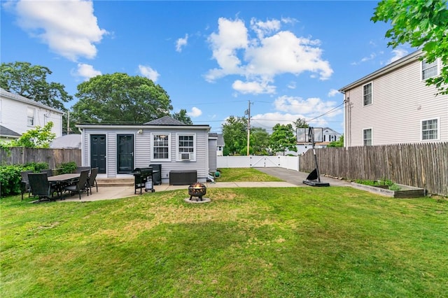 160 Coburn St, Warwick, RI 02889 - fenced backyard with a patio, a fire pit, and cooling unit