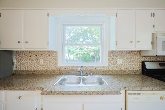 83 Vincent Ave, North Providence, RI 02904 - kitchen with white appliances, white cabinetry, and backsplash