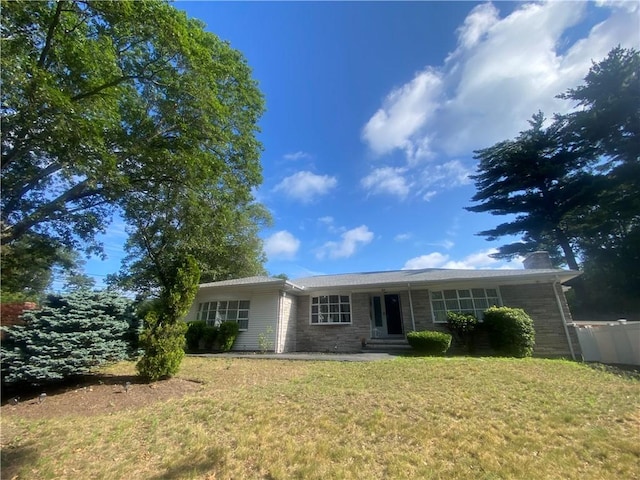 109 Cobble Hill Rd, Lincoln, RI 02865 - single story home with a front yard, stone siding, and entry steps