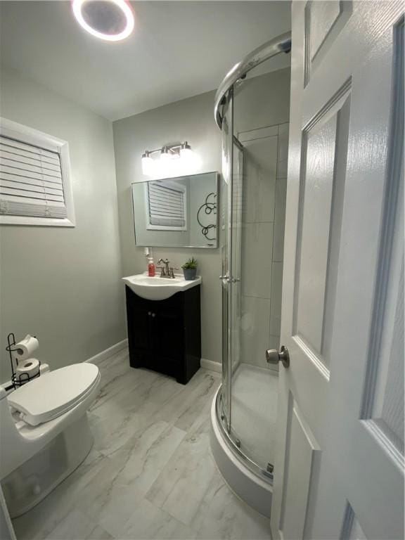 109 Cobble Hill Rd, Lincoln, RI 02865 - bathroom with marble look tiles, vanity, and a shower stall
