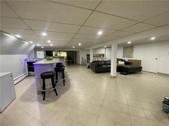 109 Cobble Hill Rd, Lincoln, RI 02865 - interior space with a baseboard heating unit, a paneled ceiling, and recessed lighting