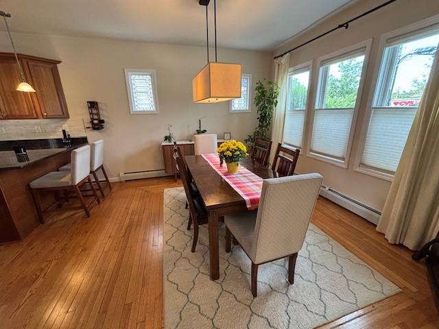 75 Lauriston St, Providence, RI 02906 - dining area featuring baseboard heating and light wood-style floors