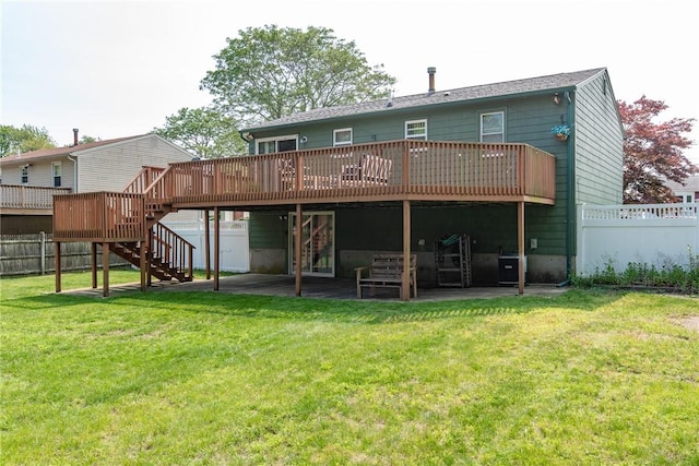 14 Gateway Ct, Warwick, RI 02889 - rear view of house with stairway, a wooden deck, and a patio