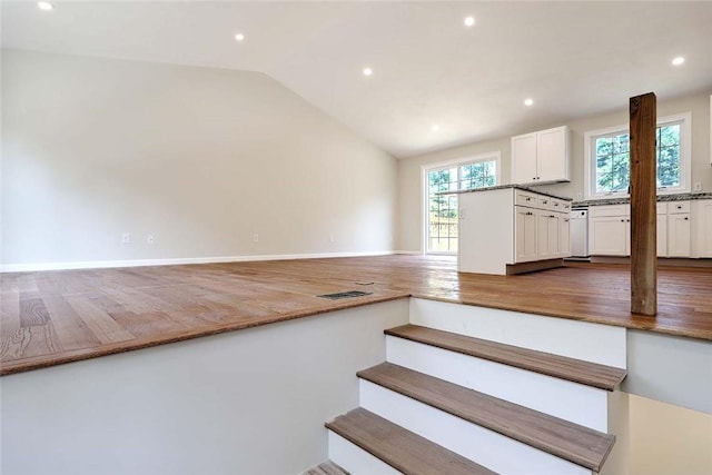 25 Walling Rd, Burrillville, RI 02830 - stairway with recessed lighting, vaulted ceiling, and wood finished floors