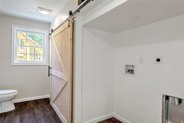 25 Walling Rd, Burrillville, RI 02830 - washroom with a barn door, hookup for an electric dryer, washer hookup, and wood finished floors