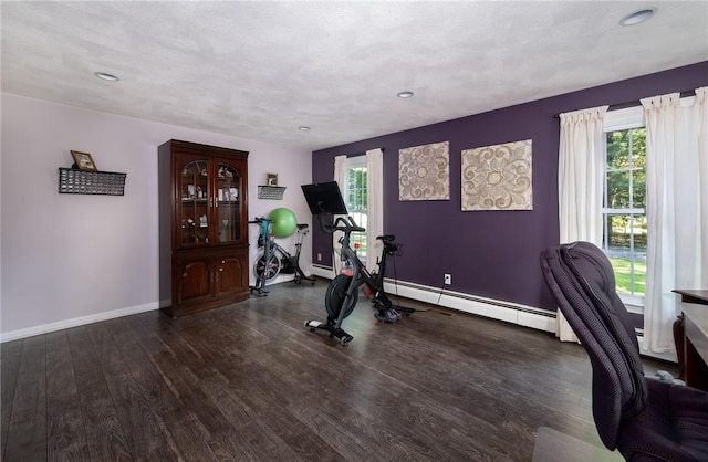 2 Elizabeth Ann Dr, Johnston, RI 02919 - exercise area with wood finished floors, recessed lighting, baseboard heating, and a baseboard radiator