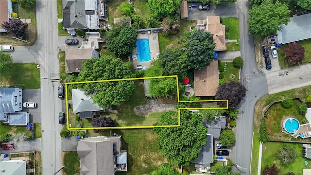12 Elmore Ave, North Providence, RI 02911 - aerial view of residential area with property boundaries highlighted and a pool area