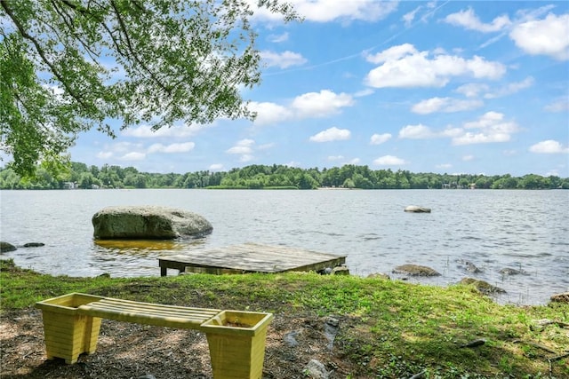6 Ferris Dr, Coventry, RI 02816 - water view featuring a dock and a heavily wooded area