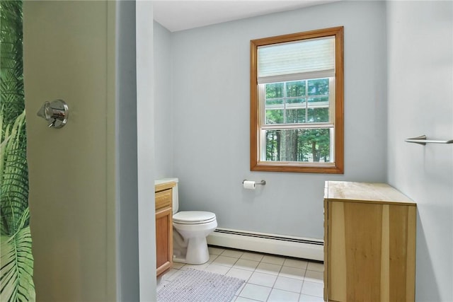 6 Ferris Dr, Coventry, RI 02816 - bathroom with a baseboard heating unit, tile patterned floors, a shower with curtain, and vanity