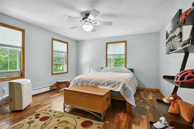 6 Ferris Dr, Coventry, RI 02816 - bedroom with baseboard heating, wood finished floors, and a ceiling fan