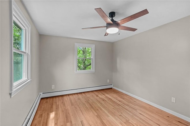 7 Antony Ave, Bristol, RI 02809 - empty room with wood finished floors, a ceiling fan, and a baseboard heating unit