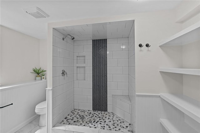 7 Antony Ave, Bristol, RI 02809 - bathroom featuring a wainscoted wall and tiled shower