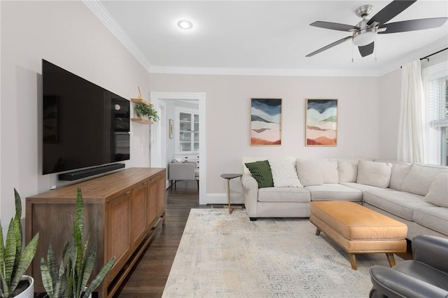 157 Arnold Ave, Cranston, RI 02905 - living room featuring crown molding, wood finished floors, and ceiling fan