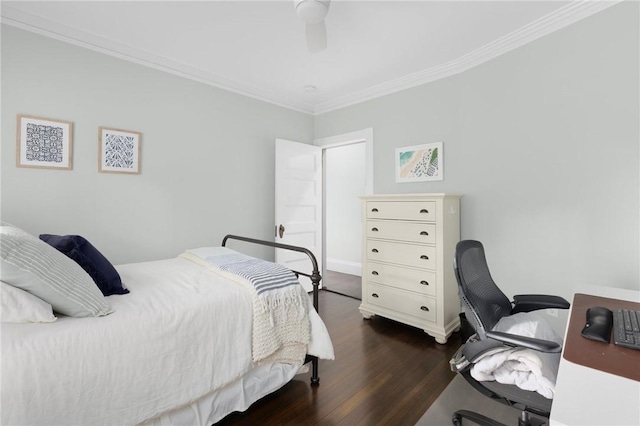 157 Arnold Ave, Cranston, RI 02905 - bedroom with dark wood-type flooring, crown molding, an office area, and a ceiling fan