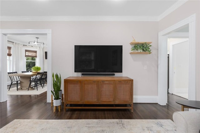 157 Arnold Ave, Cranston, RI 02905 - living room with wood finished floors, ornamental molding, and a chandelier