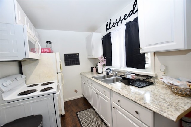 92 Jefferson St, Pawtucket, RI 02860 - kitchen with white appliances, white cabinetry, and dark wood-style flooring