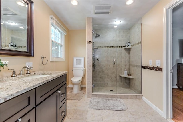 11 Greenbrier Rd, Smithfield, RI 02828 - full bathroom with vanity, a stall shower, and recessed lighting