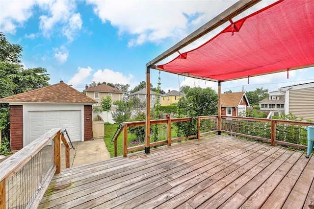 37 Denver Ave, Cranston, RI 02905 - wooden terrace featuring an outdoor structure, a garage, and a residential view
