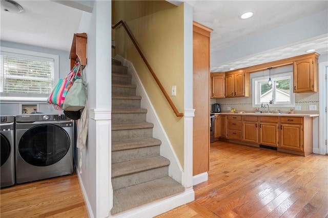 5 Harding St, Coventry, RI 02816 - washroom with independent washer and dryer, light wood-type flooring, and recessed lighting