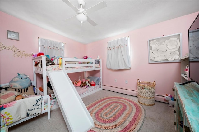 5 Harding St, Coventry, RI 02816 - carpeted bedroom featuring a baseboard radiator, ceiling fan, and vaulted ceiling
