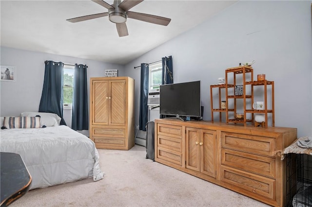 5 Harding St, Coventry, RI 02816 - bedroom with multiple windows, light carpet, vaulted ceiling, a baseboard radiator, and ceiling fan