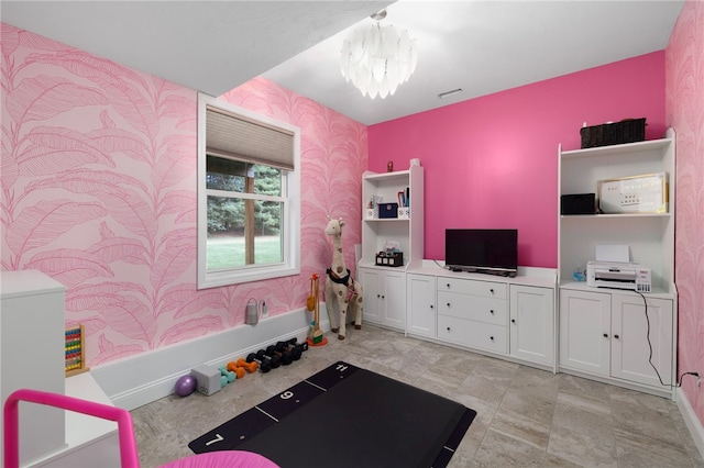 5 Jupiter Ln Unit F, Richmond, RI 02898 - exercise room with wallpapered walls and a chandelier
