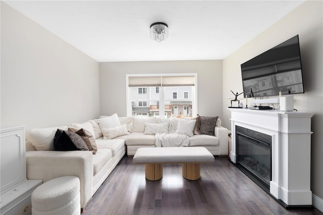 5 Jupiter Ln Unit F, Richmond, RI 02898 - living room with dark wood-style floors and a glass covered fireplace