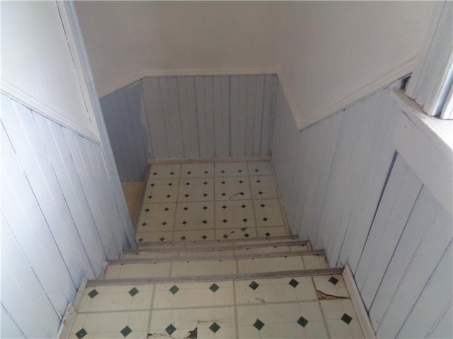 269 Althea St, Providence, RI 02907 - stairs with a wainscoted wall