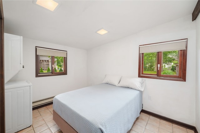 40 Alder Rd, Charlestown, RI 02813 - bedroom featuring a baseboard heating unit, multiple windows, and light tile patterned floors