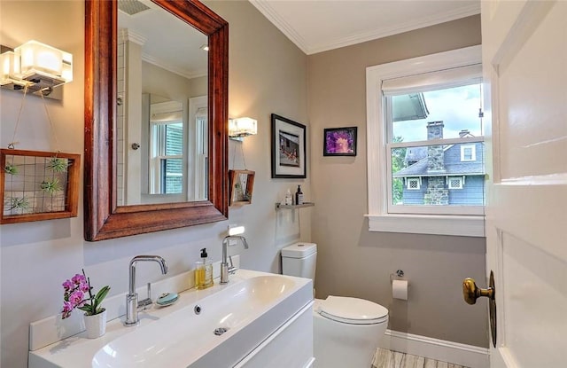 179 Elmgrove Ave, Providence, RI 02906 - bathroom with plenty of natural light, ornamental molding, and vanity