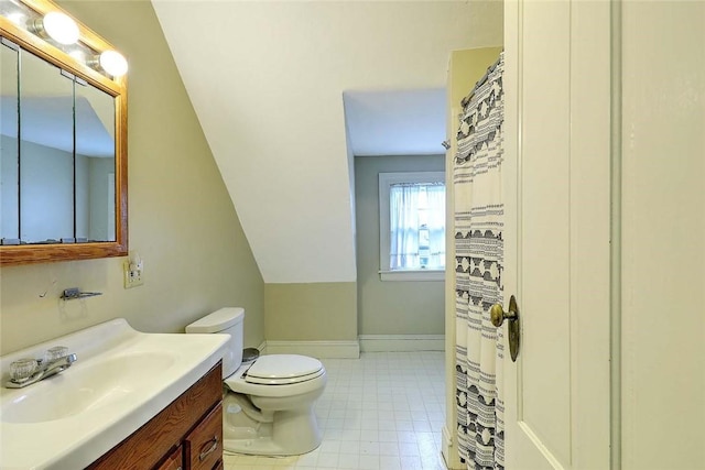 179 Elmgrove Ave, Providence, RI 02906 - full bathroom with vanity, a shower with curtain, and lofted ceiling