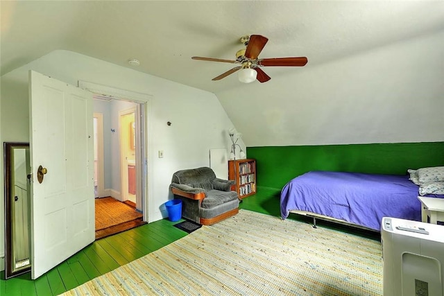 179 Elmgrove Ave, Providence, RI 02906 - bedroom featuring wood-type flooring, lofted ceiling, and a ceiling fan
