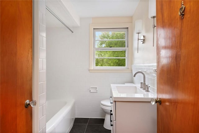 21 Parsonage Dr, Warwick, RI 02889 - full bathroom with tile patterned flooring, tile walls, vanity, and a bathtub